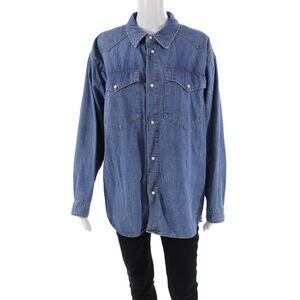 Jeanerica Womens Button Front Long Sleeve Collared Shirt Blue Denim Size Large